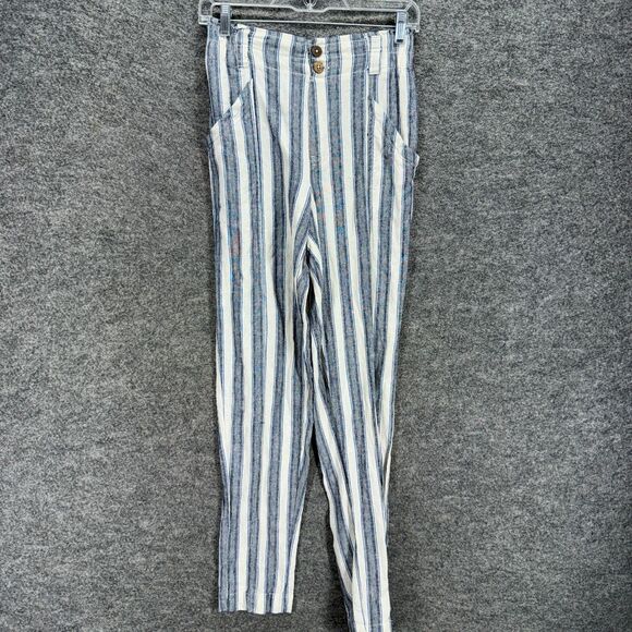 So Pants Women XS Gray Stiped High Rise Tapered Flat Front Chino Linen Pockets - Picture 1 of 9